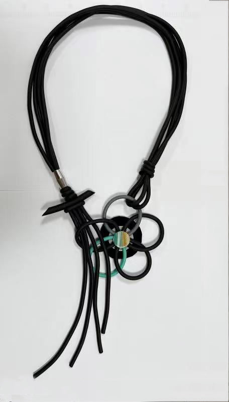 Geometry Floral Tassel Pu Leather Necklace N5086
