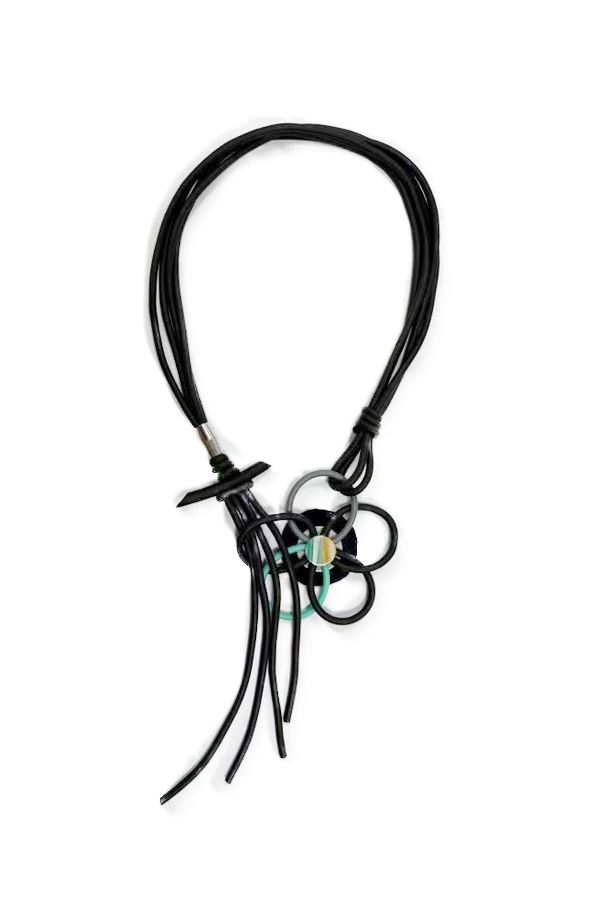 Geometry Floral Tassel Pu Leather Necklace N5086