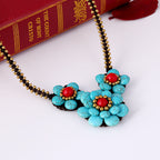 Floral Turquoise Bead Braided Necklace N5128