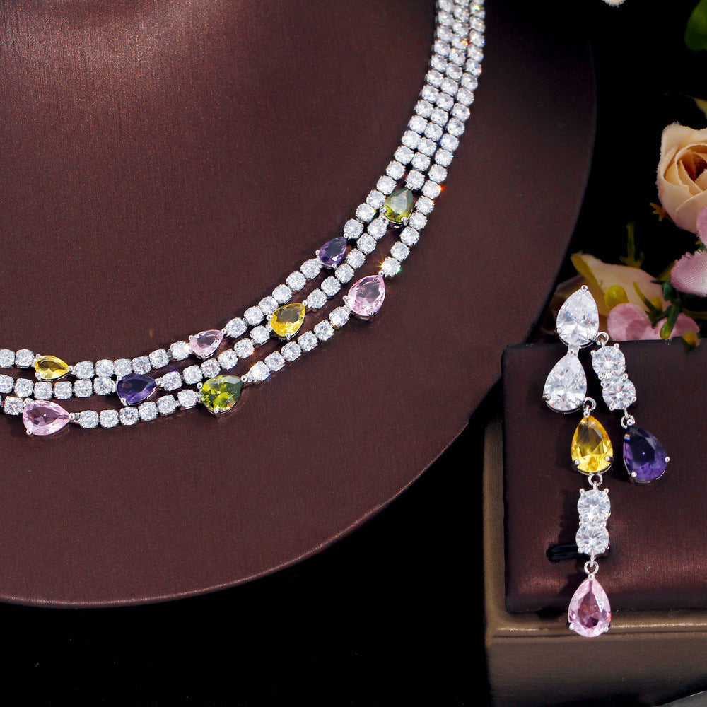 Geometry Multilayer Cubic Zirconia Necklace Set N5141