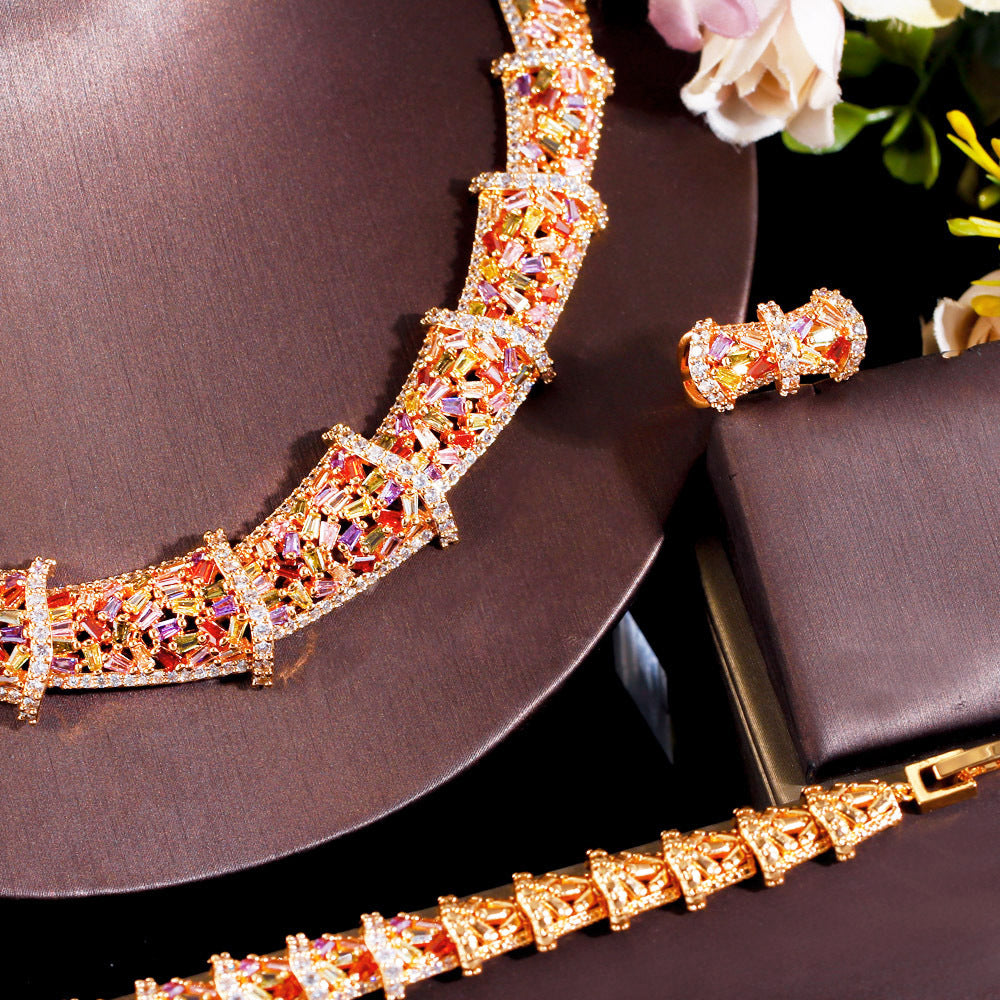 Cubic Zirconia Necklace Earrings BraceletSet N5144