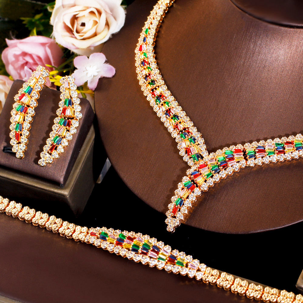 Cubic Zirconia Necklace Earrings Bracelet Set N5145