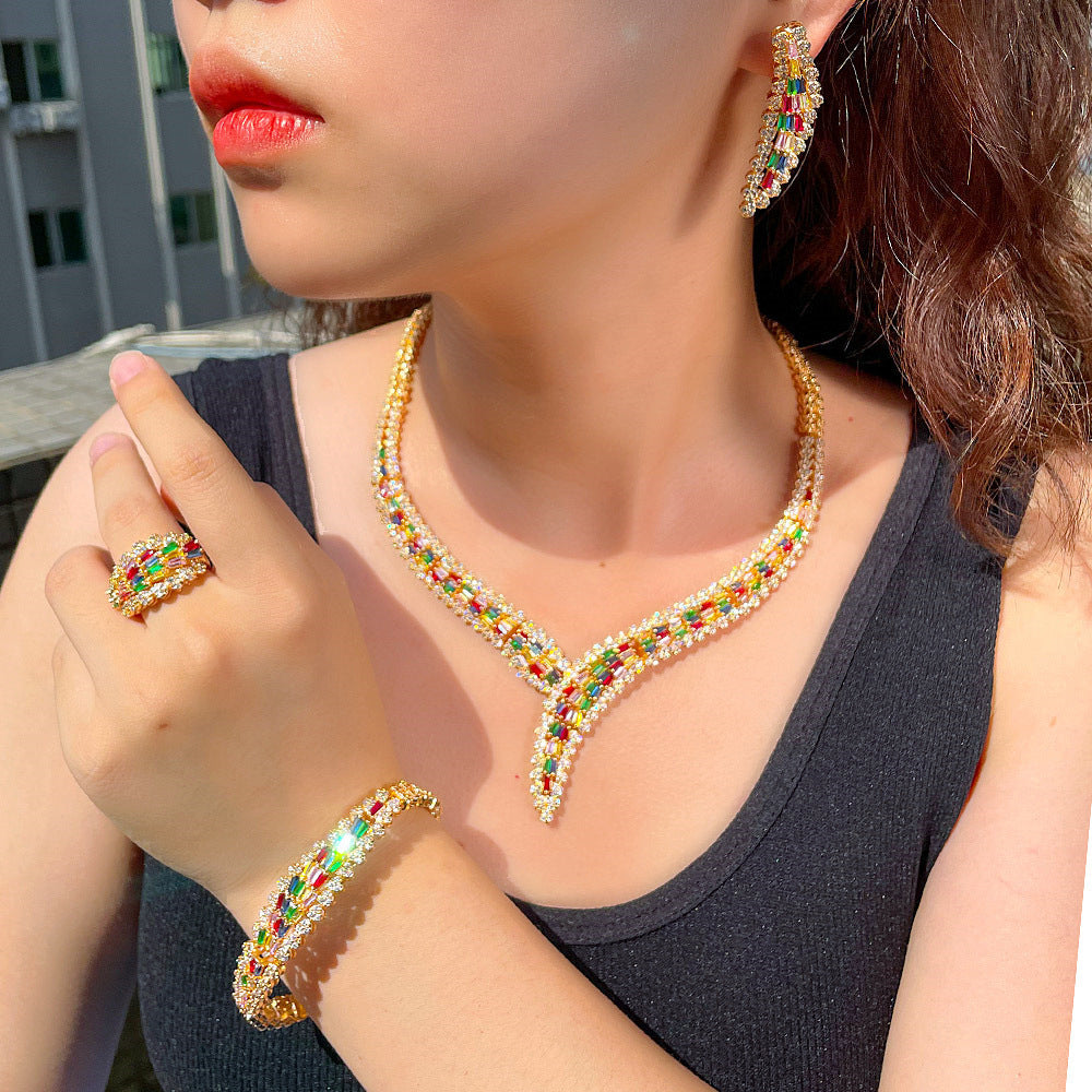 Cubic Zirconia Necklace Earrings Bracelet Set N5145