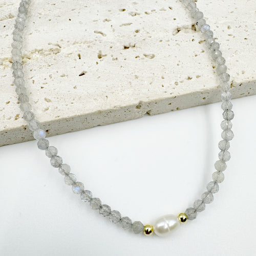 3MM Natural Stone Bead Pearl Necklace N5292