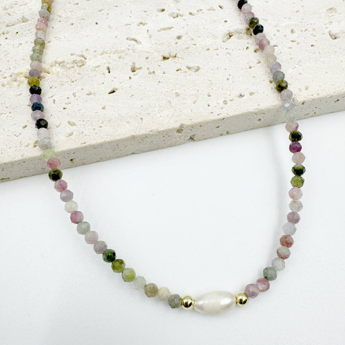 3MM Natural Stone Bead Pearl Necklace N5292