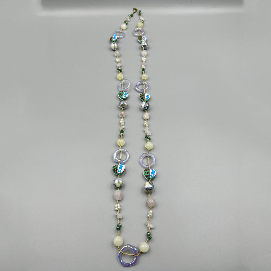 Geometry Heart Stone Acrylic Braided Long Necklace N5314