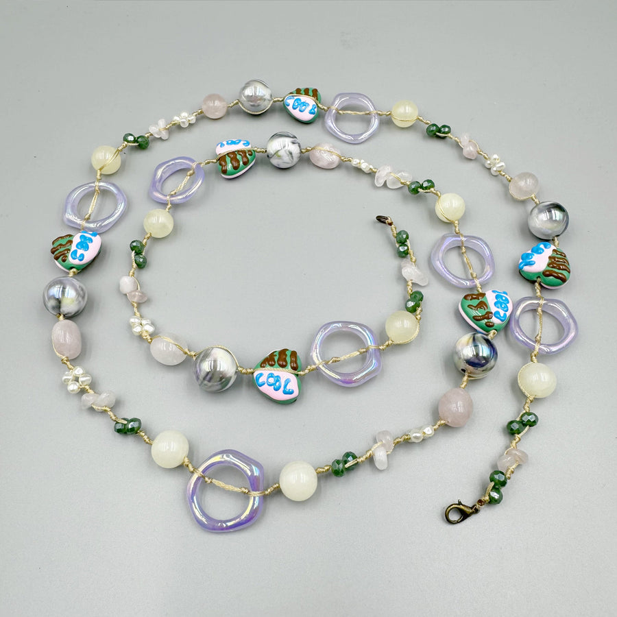Geometry Heart Stone Acrylic Braided Long Necklace N5314