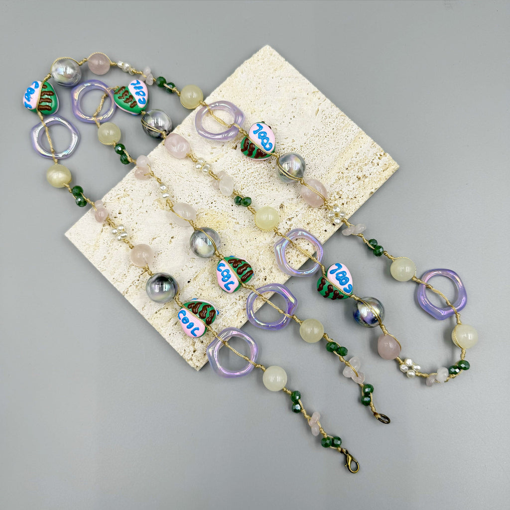 Geometry Heart Stone Acrylic Braided Long Necklace N5314
