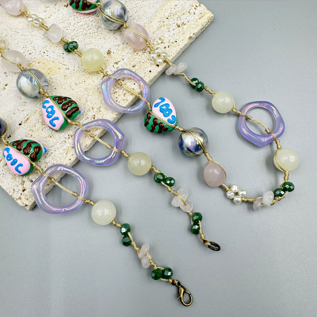 Geometry Heart Stone Acrylic Braided Long Necklace N5314