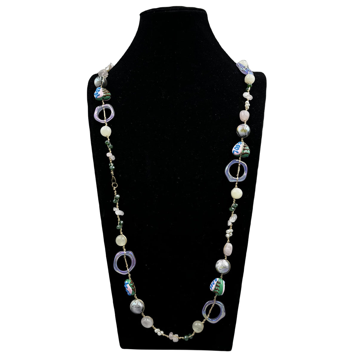 Geometry Heart Stone Acrylic Braided Long Necklace N5314