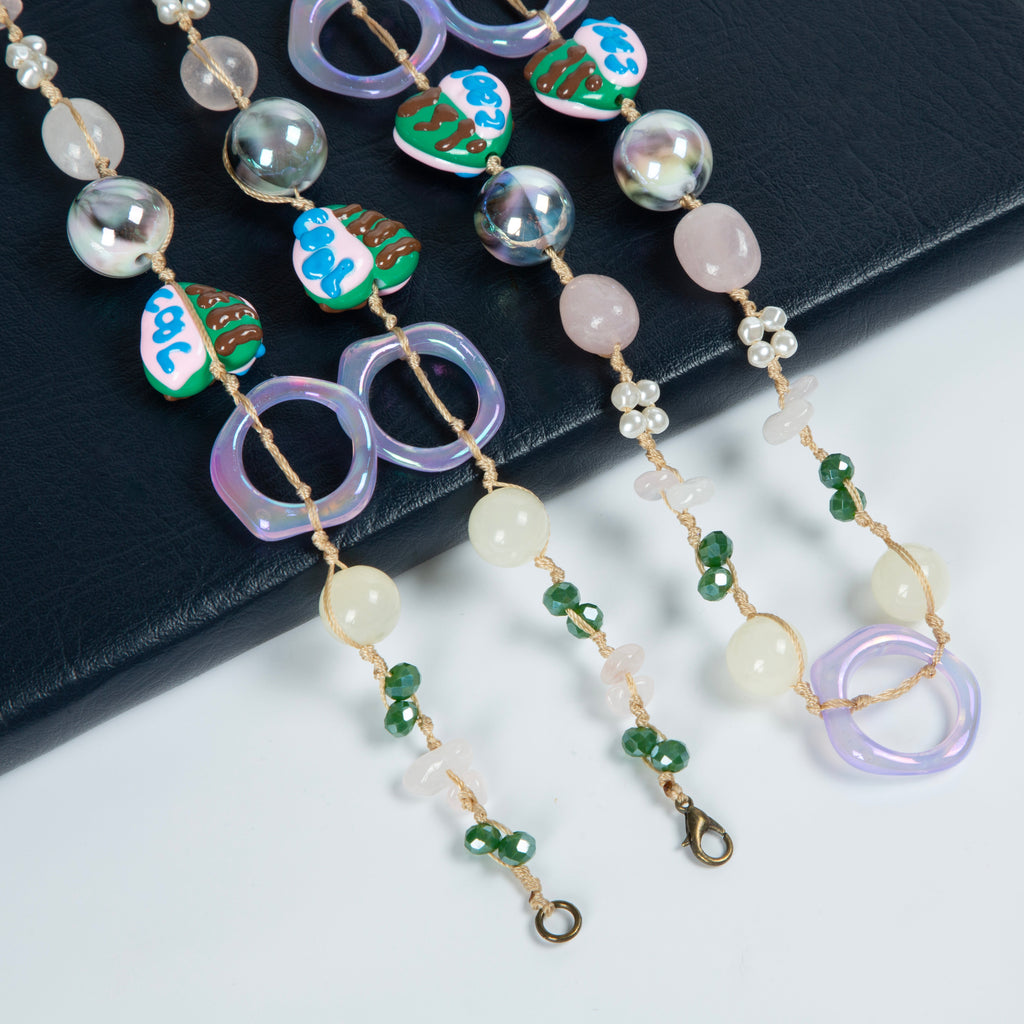 Geometry Heart Stone Acrylic Braided Long Necklace N5314