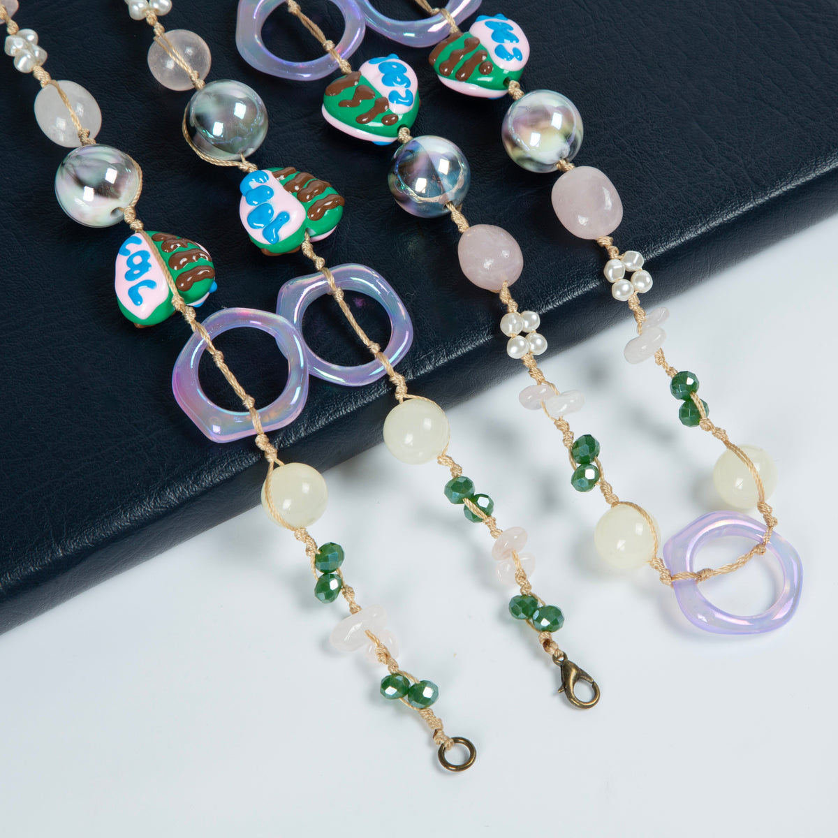 Geometry Heart Stone Acrylic Braided Long Necklace N5314