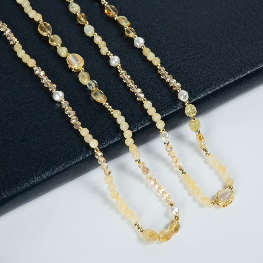 Chinese Style Bead Yellow Quartz Crystal Bead Necklace N5337