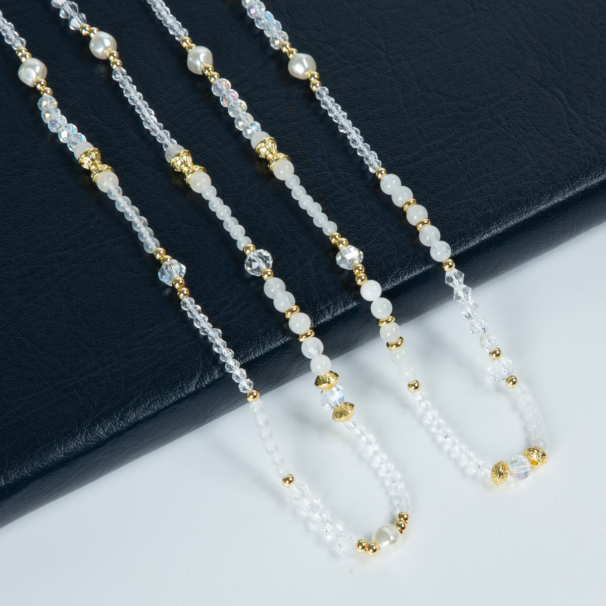 Crystal Stone Bead Long Necklace N5343 - White