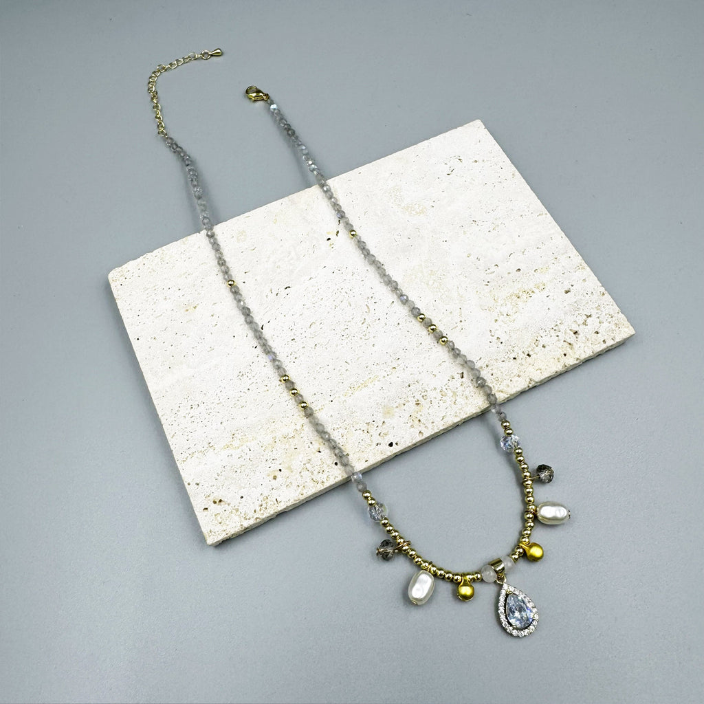 Teardrop Pendant Labradorite Stone Short Necklace N5347