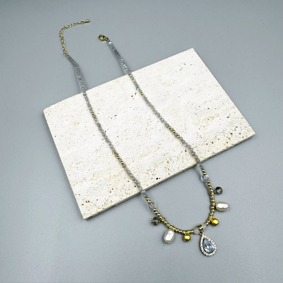 Teardrop Pendant Labradorite Stone Short Necklace N5347