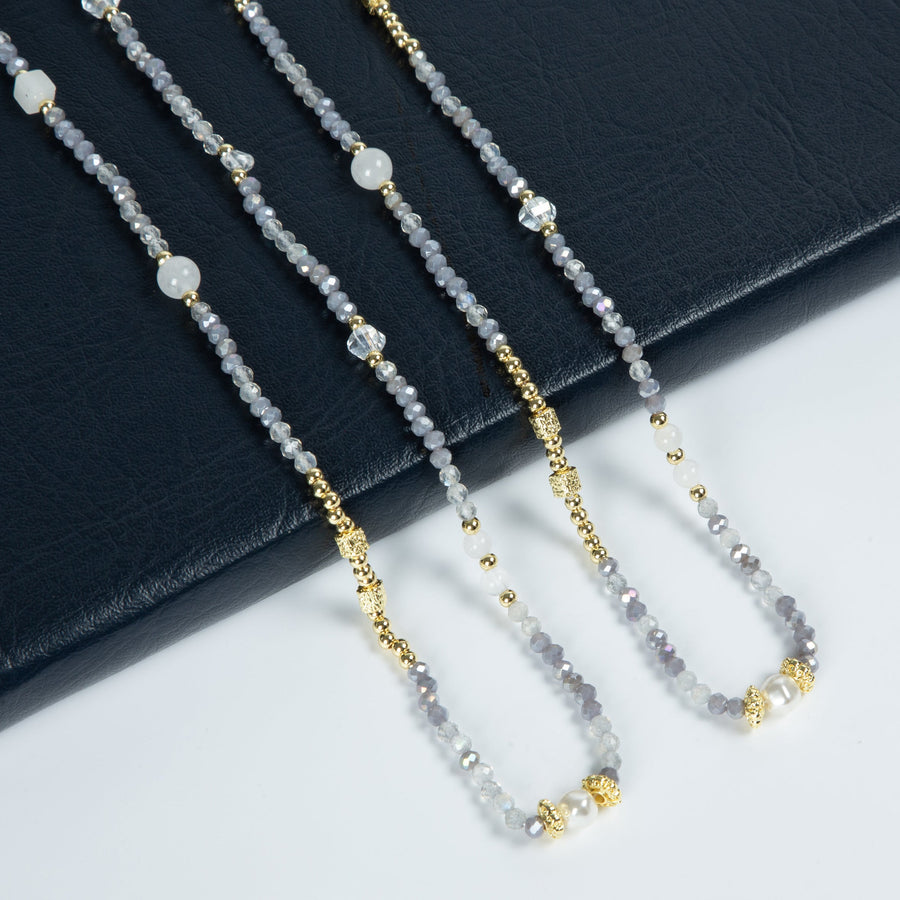 Crystal Labradorite Stone Bead Long Necklace N5348