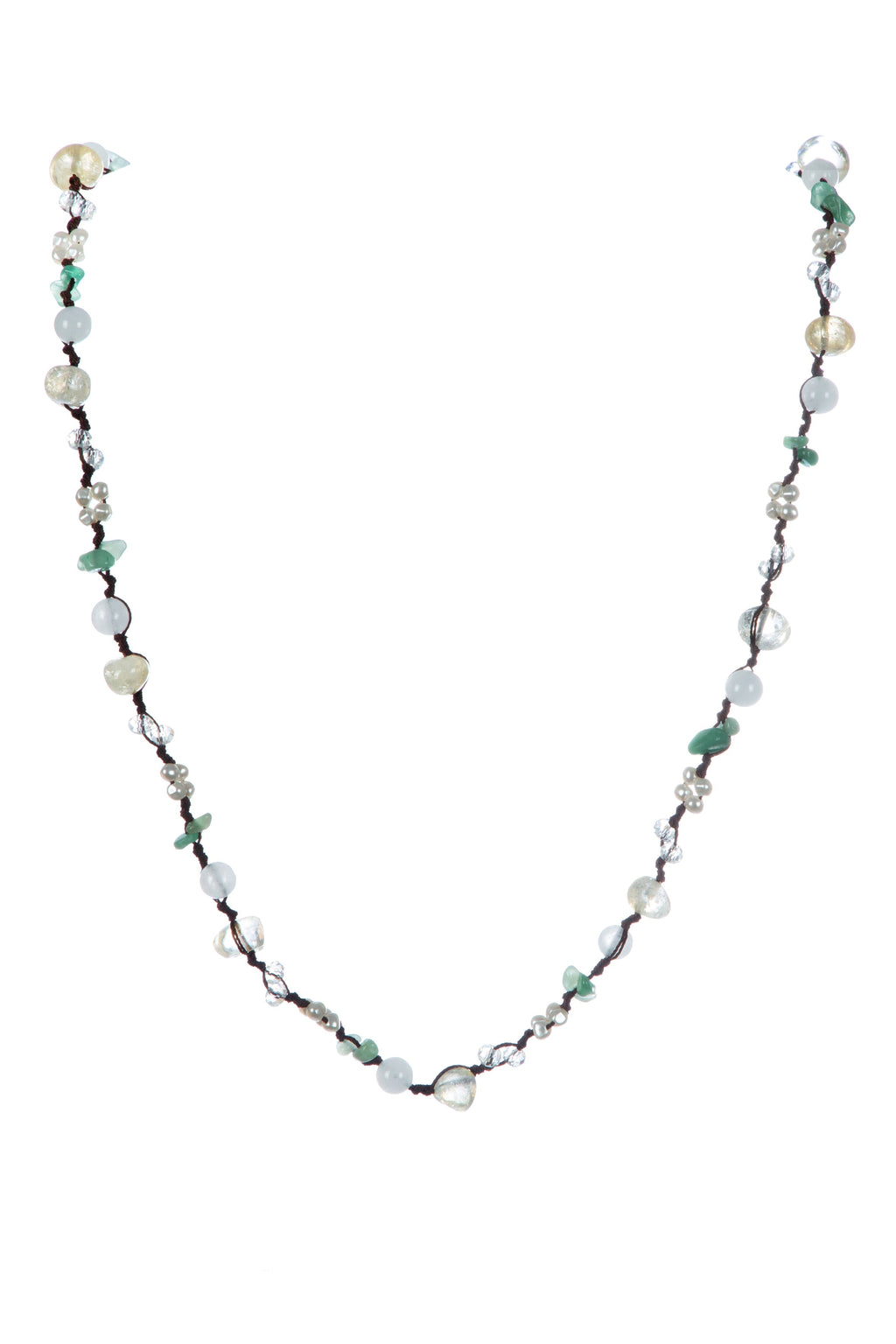 Handmade Braided Yellow Quartz Long Necklace N5368