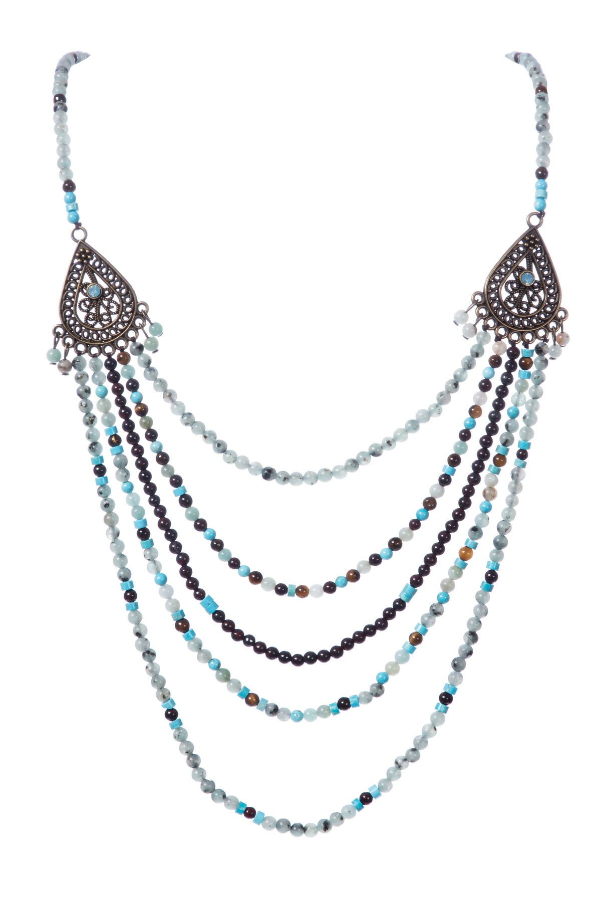 Kiwi Stone Bead Long Necklace N5375 - view 2