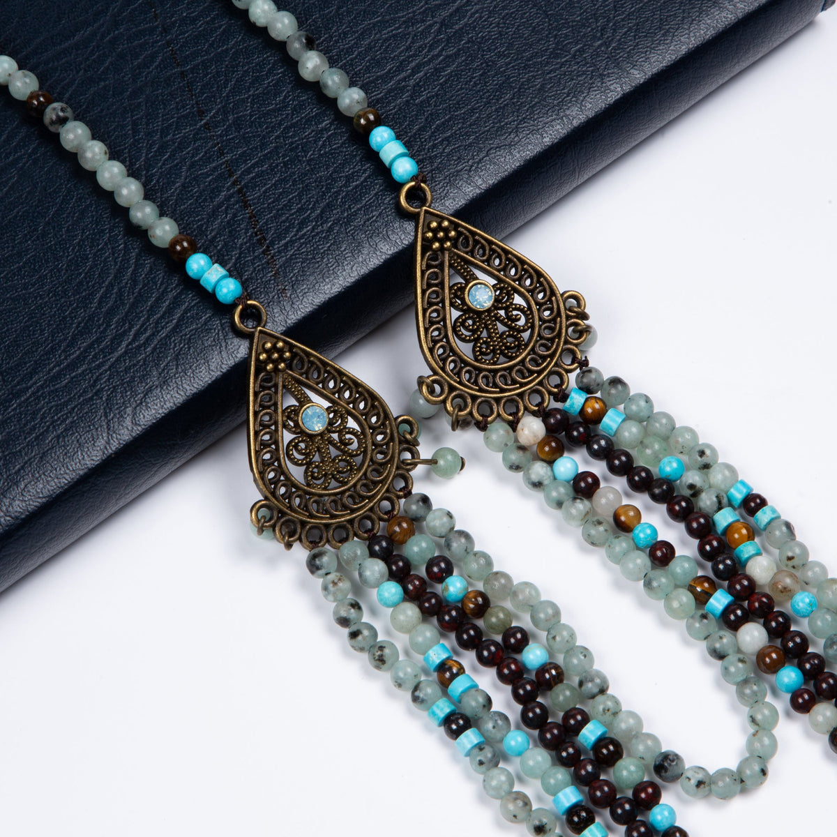 Kiwi Stone Bead Long Necklace N5375