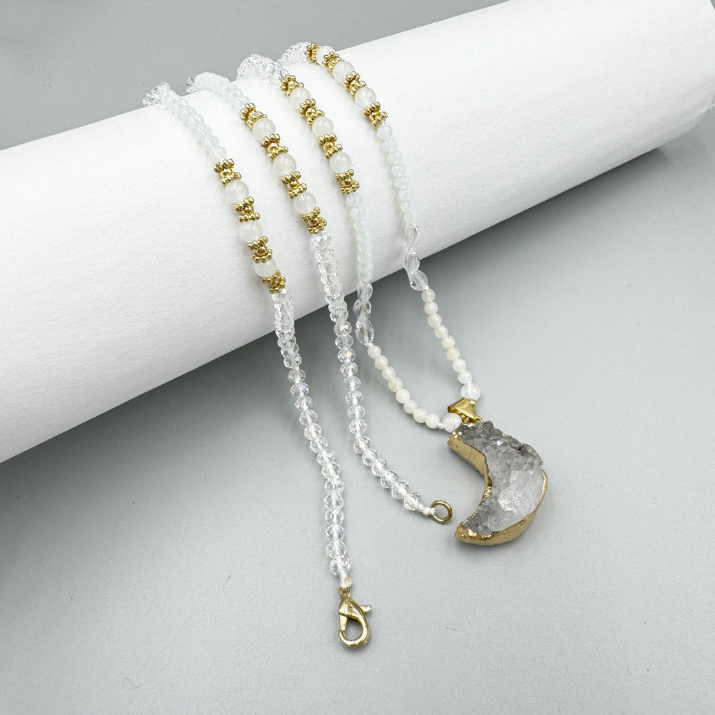 Druzy Pendant Crystal Bead Necklace N5389