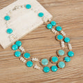 Handmade Turquoise Pearl Beaded Chain Layered Necklace N5390