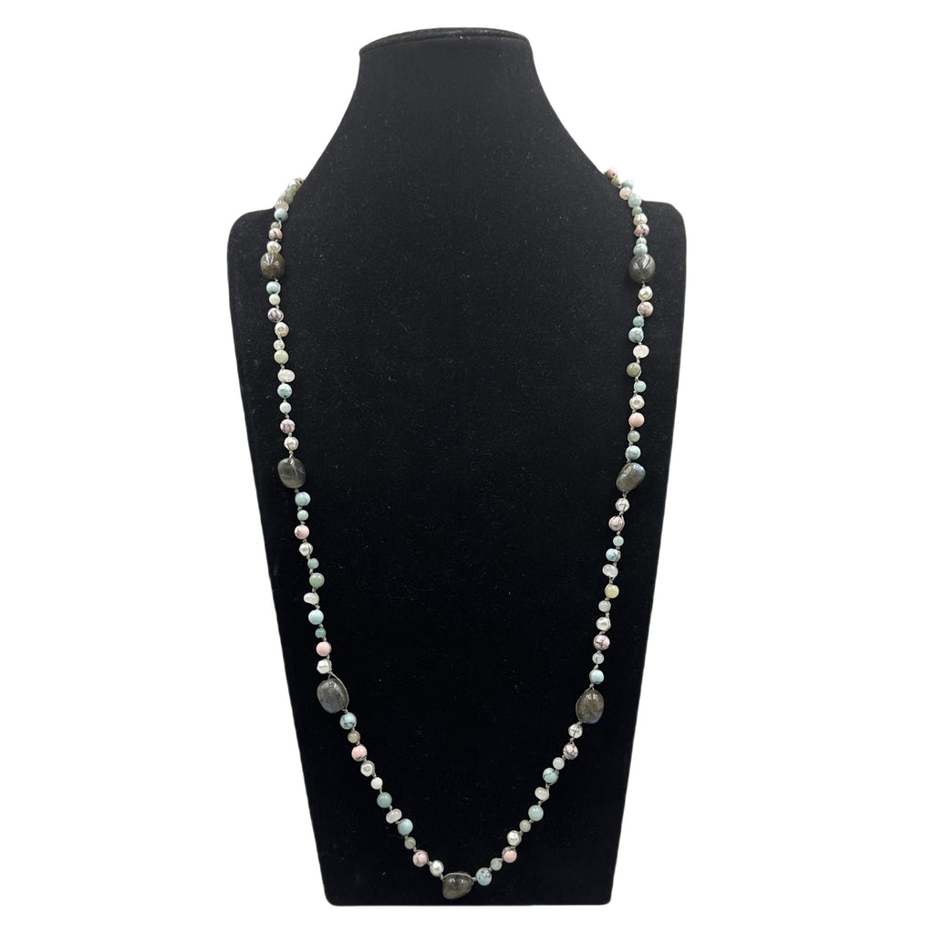 Handmade Braided Labradorite Stone Beaded Necklace N5395 - view 3