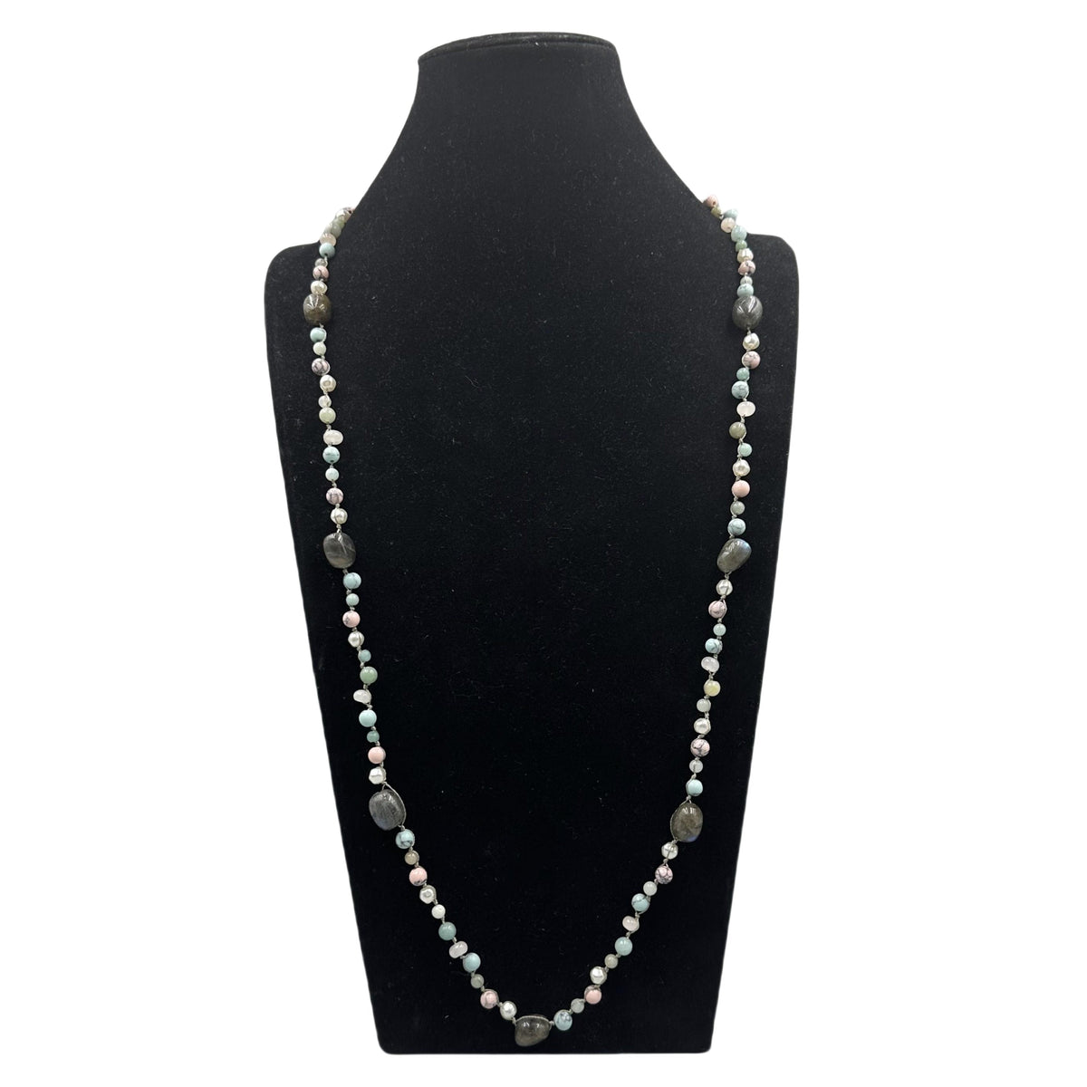 Handmade Braided Labradorite Stone Beaded Necklace N5395 - view 3