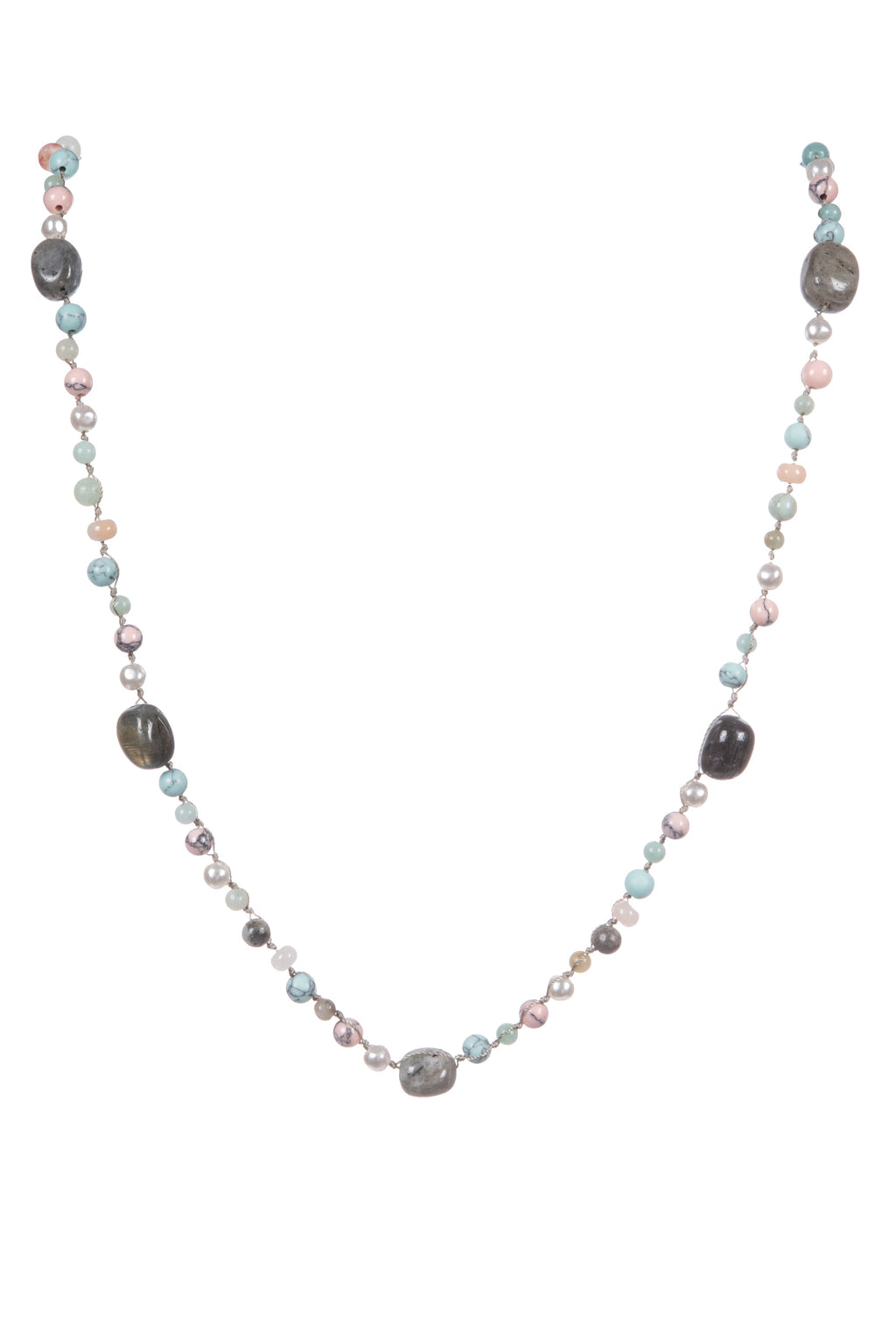 Handmade Braided Labradorite Stone Beaded Necklace N5395 - view 2