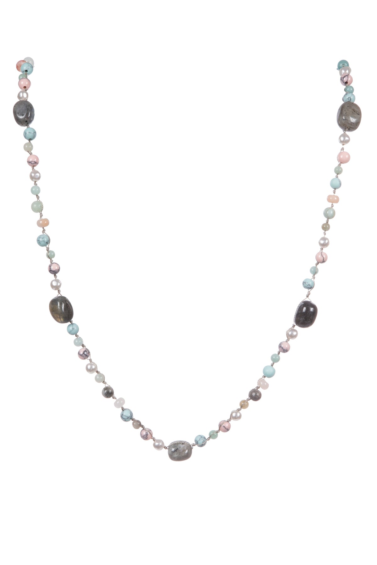 Handmade Braided Labradorite Stone Beaded Necklace N5395 - view 2