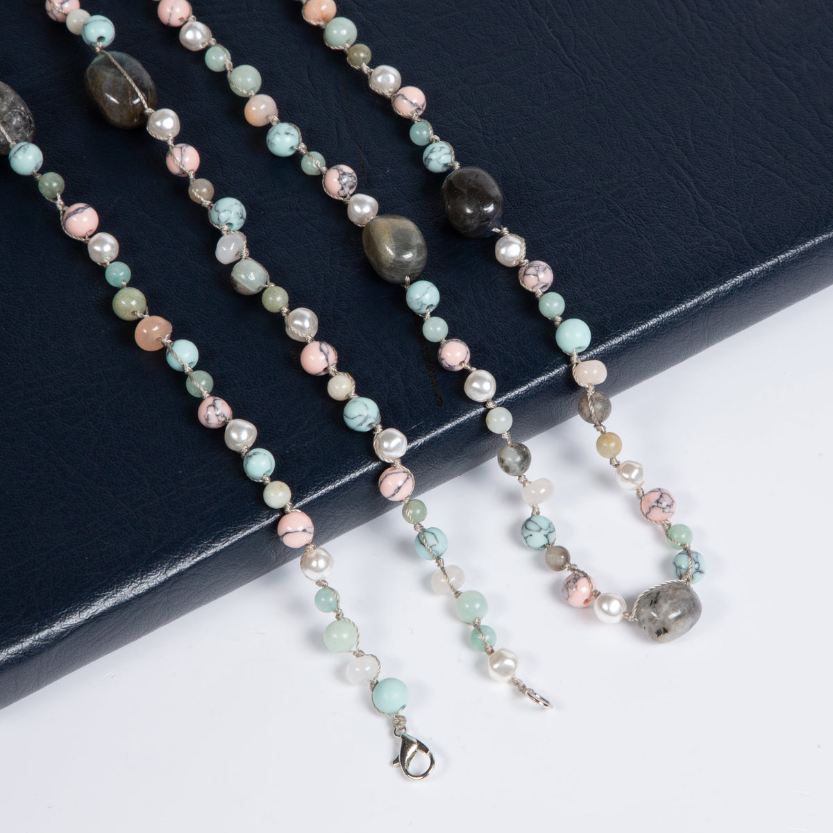 Handmade Braided Labradorite Stone Beaded Necklace N5395