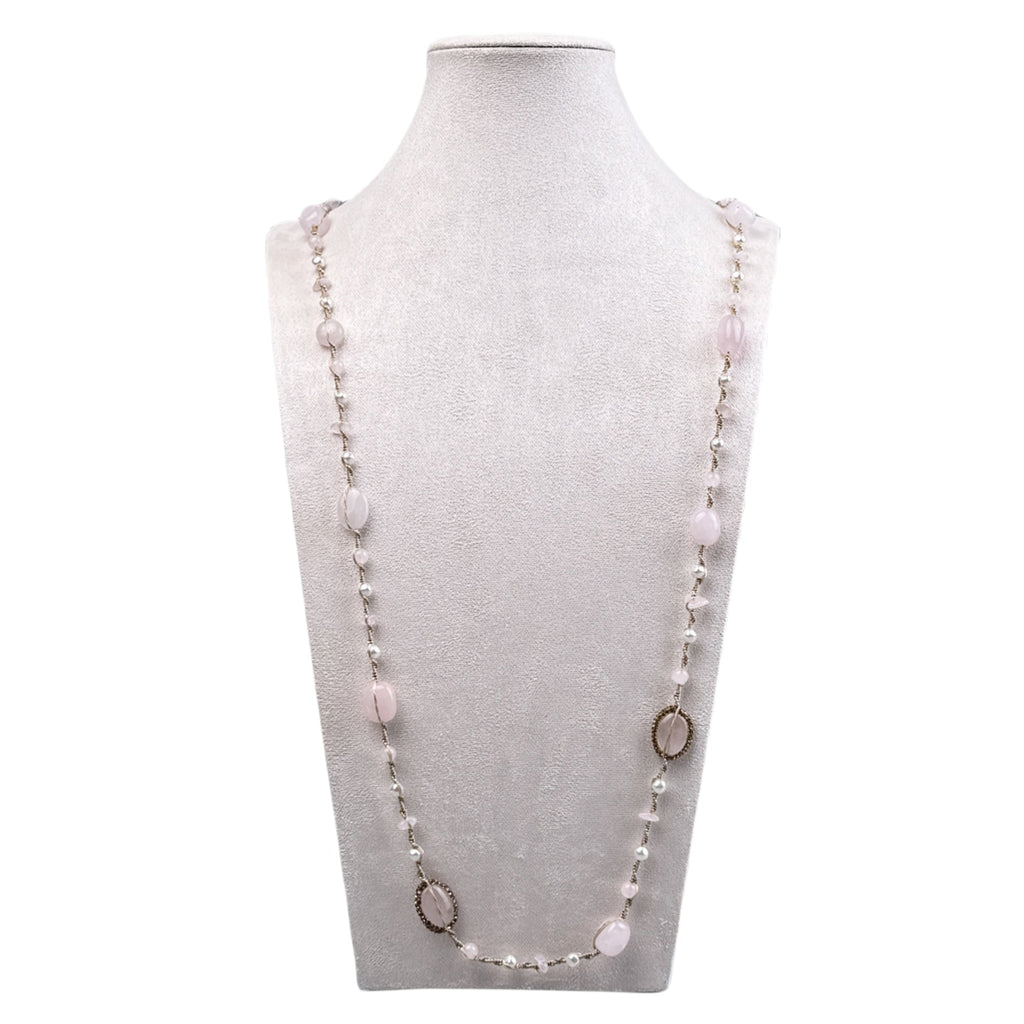 Handmade Braided Rose Quartz Stone Beaded Necklace N5428 - view 3
