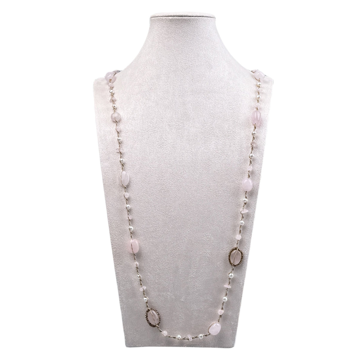 Handmade Braided Rose Quartz Stone Beaded Necklace N5428 - view 3