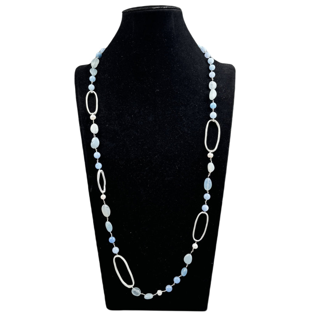 Handmade Geometry Circle Blue Aquamarine Long Necklace N5456 - view 3