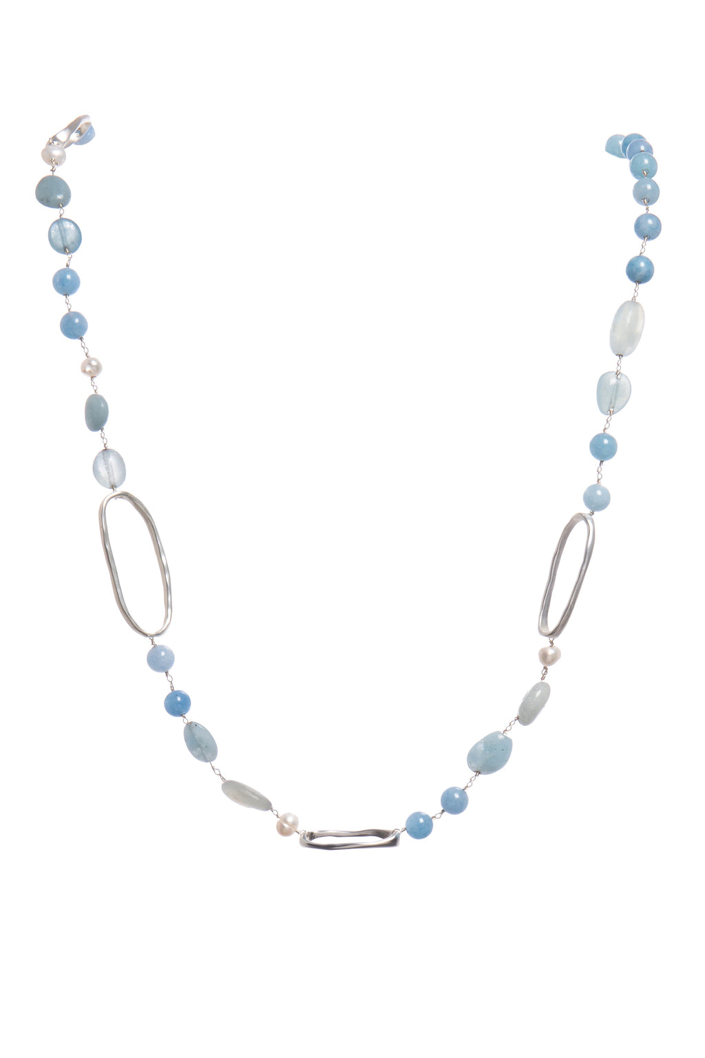 Handmade Geometry Circle Blue Aquamarine Long Necklace N5456 - view 2