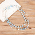 Handmade Geometry Circle Blue Aquamarine Long Necklace N5456