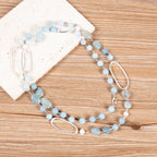 Handmade Geometry Circle Blue Aquamarine Long Necklace N5456