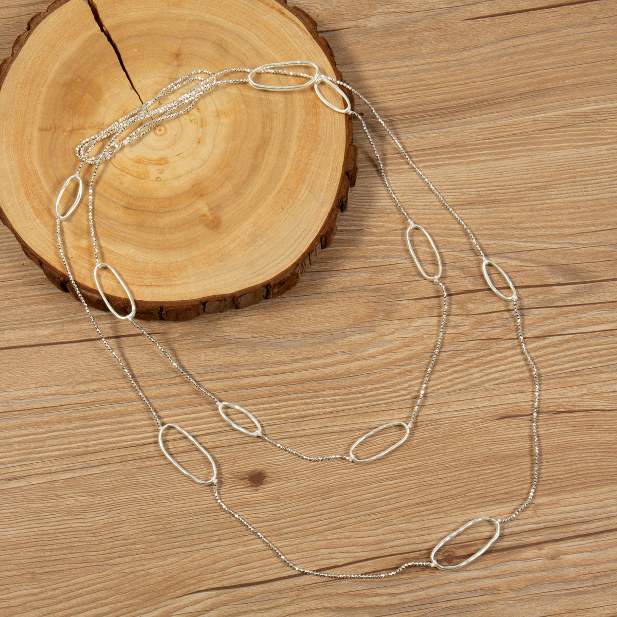 Geometry Circle Crystal Beaded Layered Necklace N5457-Silver