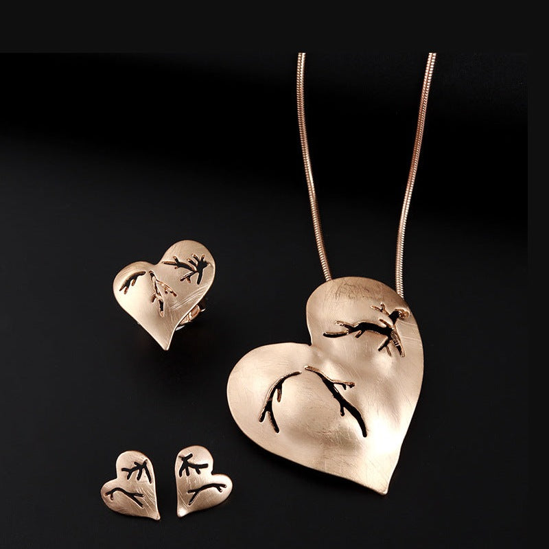 Heart Earrings Ring Necklace Set N5519-Set