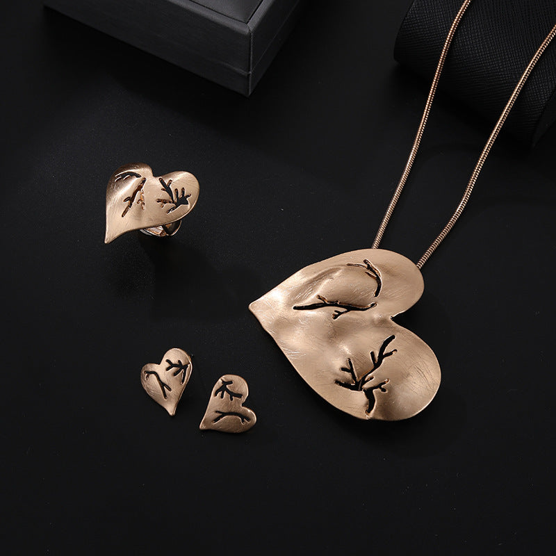 Heart Earrings Ring Necklace Set N5519-Set