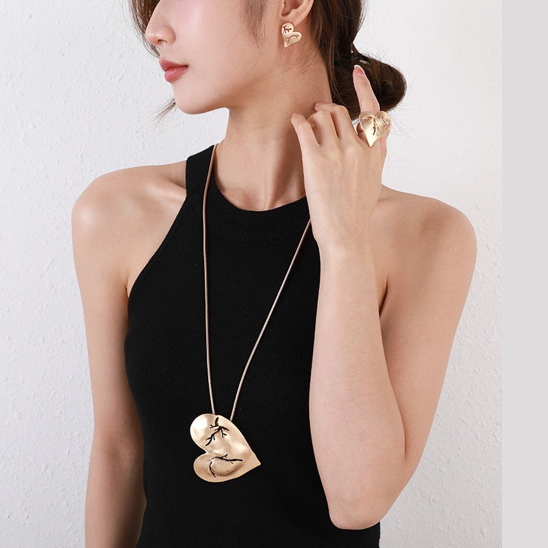Heart Earrings Ring Necklace Set N5519-Set