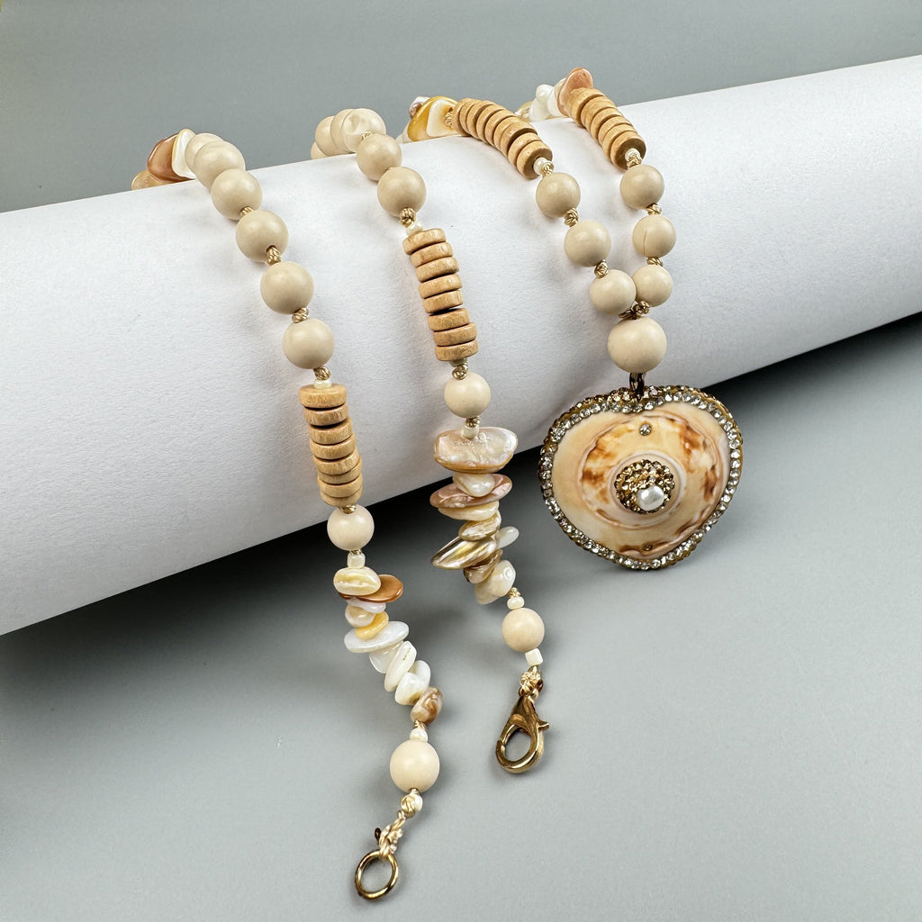Heart Pendant Fossil Bead Long Necklace N5540 - view 3