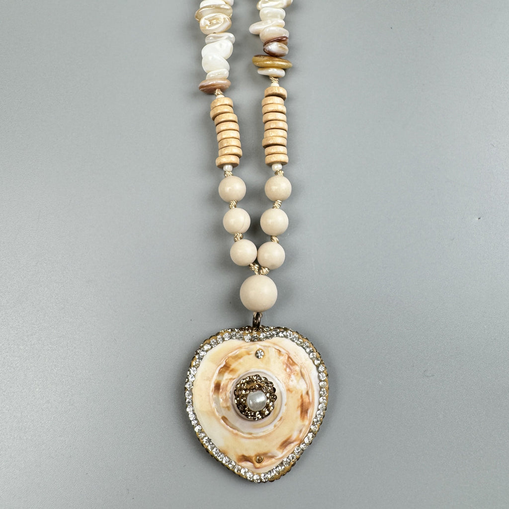 Heart Pendant Fossil Bead Long Necklace N5540 - view 4