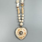 Heart Pendant Fossil Bead Long Necklace N5540 - view 4