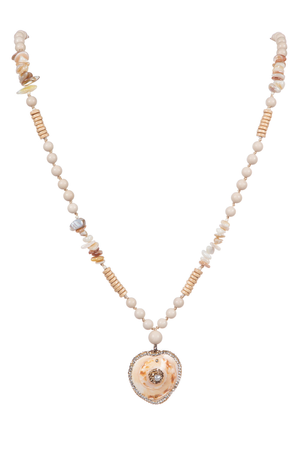 Heart Pendant Fossil Bead Long Necklace N5540 - view 2