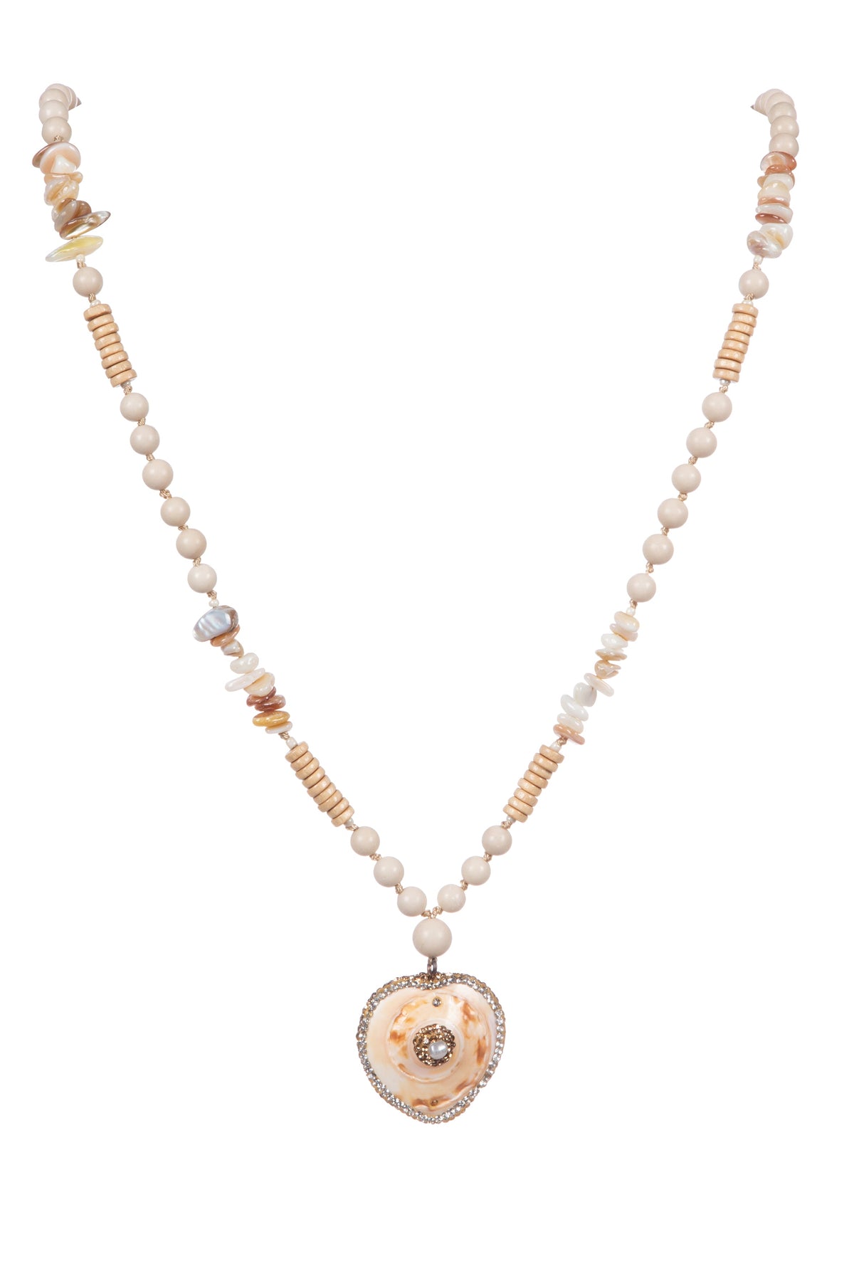 Heart Pendant Fossil Bead Long Necklace N5540 - view 2