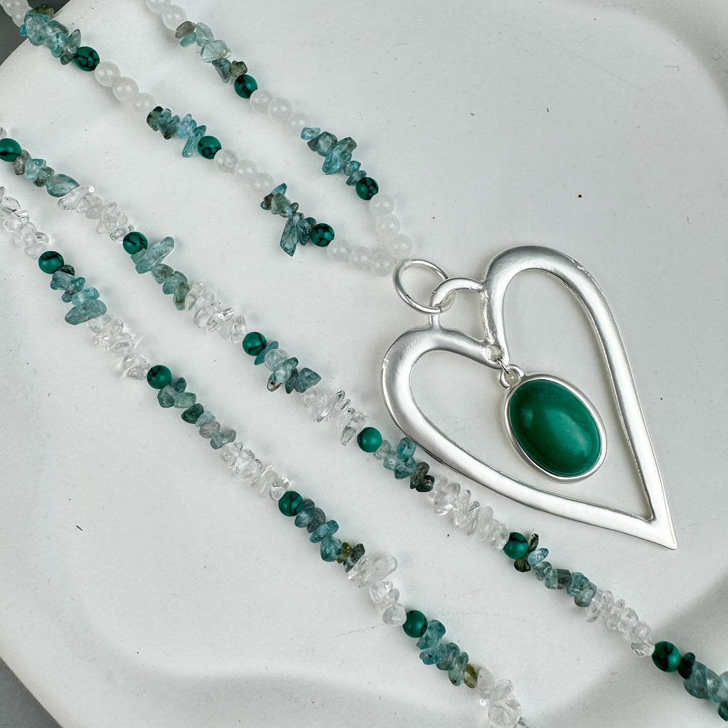 Heart Pendant Blue Apatite Metal Necklace N5550 - view 4