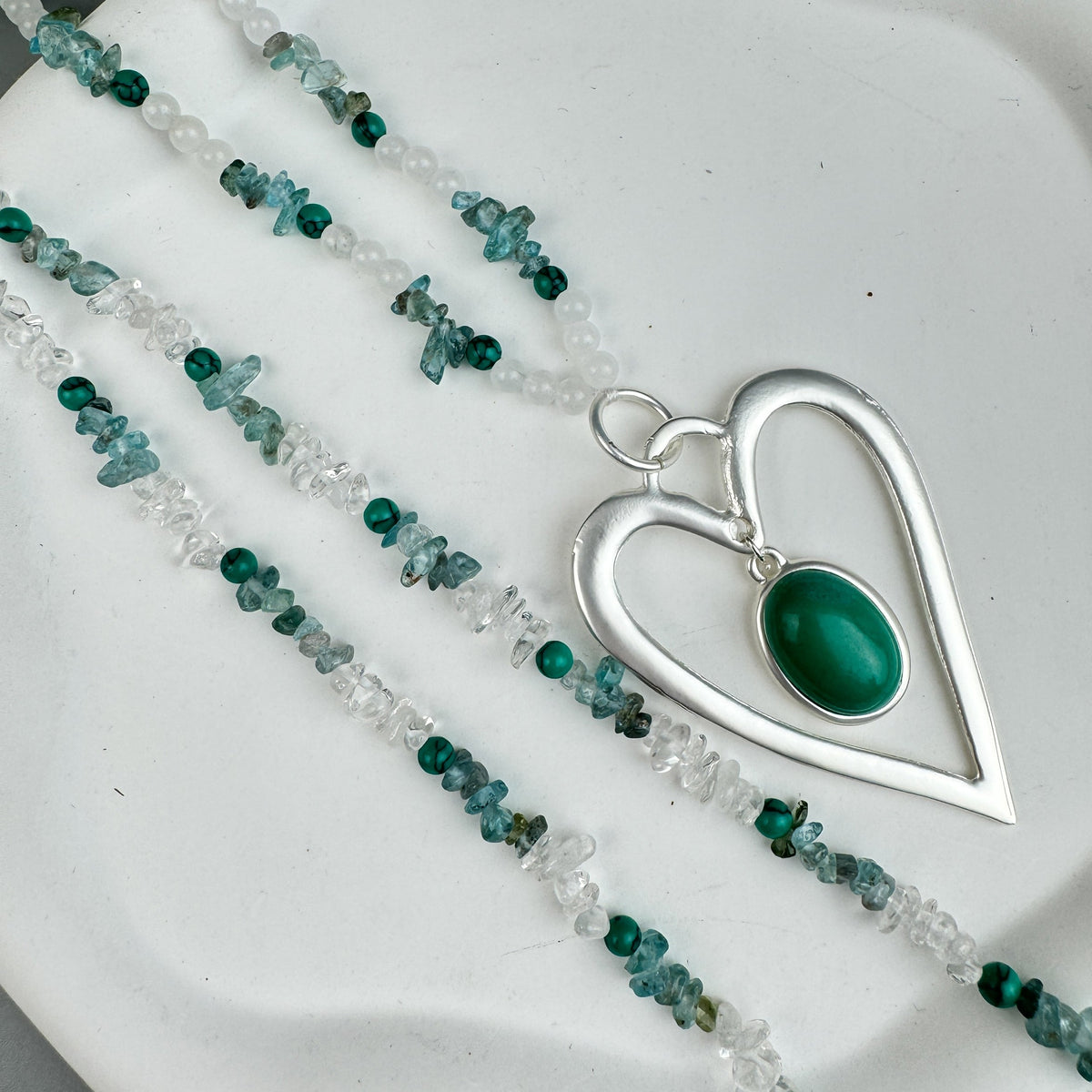 Heart Pendant Blue Apatite Metal Necklace N5550 - view 4