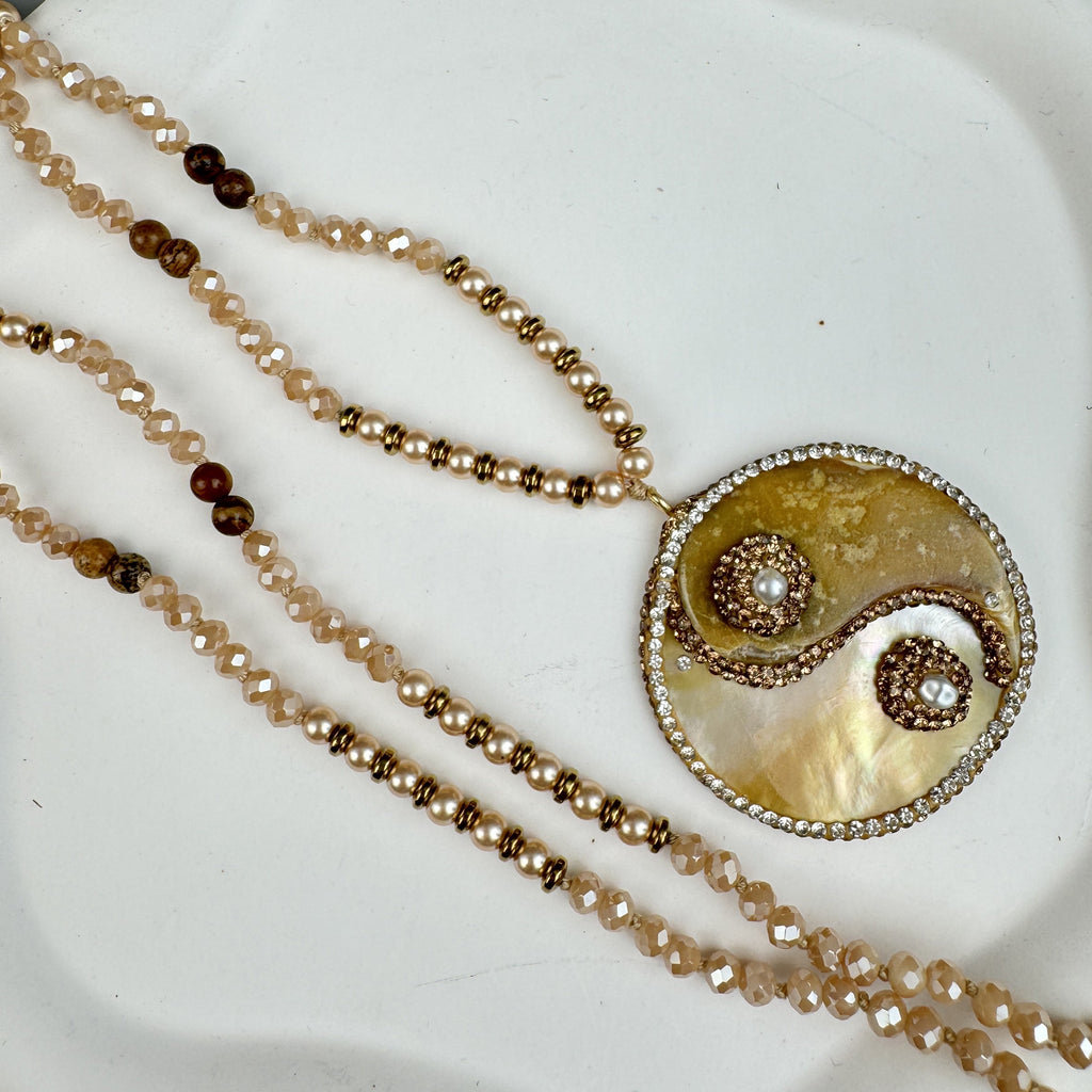 Yin Yang Shell Pendant Bead Necklace N5551 - view 7