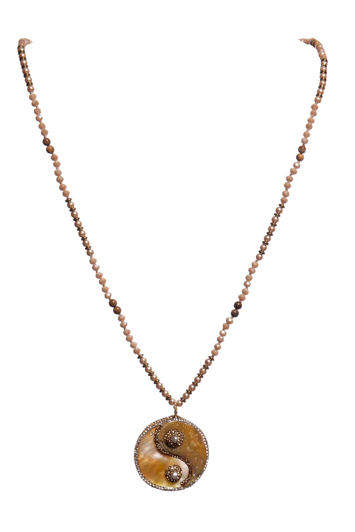 Yin Yang Shell Pendant Bead Necklace N5551 - view 2